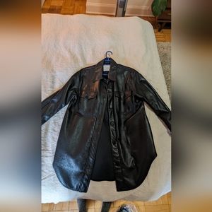 faux leather shacket in black